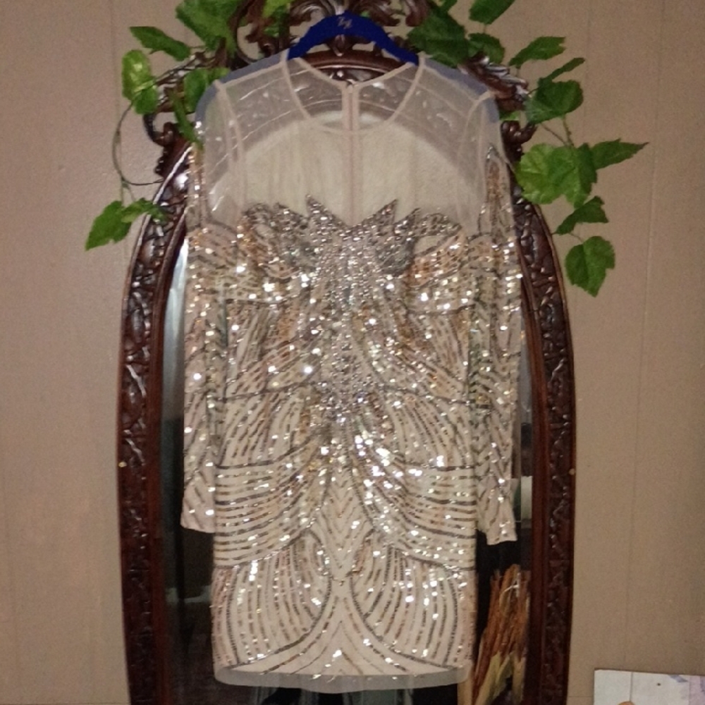 Aidan by Aidan Mattox Glittering Mini Dress in Gold and Silver